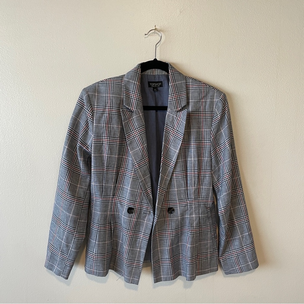 Topshop Gray Plaid Blazer